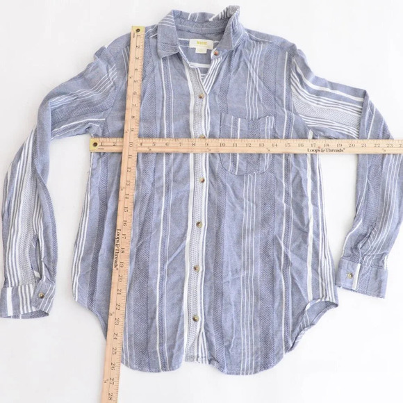 Anthropologie Maeve Blue And White Stripe Button Down Blouse Shirt XS - Picture 4 of 11